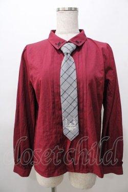 画像1: axes femme / チェック柄ネクタイ付ブラウス F ワイン Y-25-08-11-027-AX-BL-SZ-ZY