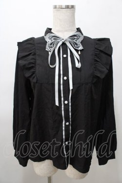 画像1: axes femme POETIQUE / バタフライ刺繍襟ブラウス M 黒 Y-25-08-11-028-AX-BL-SZ-ZY