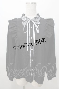 画像1: axes femme POETIQUE / バタフライ刺繍襟ブラウス M 黒 Y-25-08-11-028-AX-BL-SZ-ZY