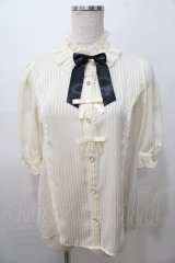 axes femme kawaii / ストライプシアー半袖ブラウス M 生成り Y-25-08-11-031-AX-BL-SZ-ZY