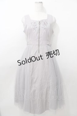 画像1: axes femme / 刺繍入サイドチュールジャンスカ  グレー Y-25-08-11-037-AX-OP-SZ-ZY