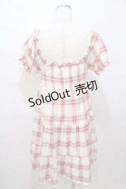 画像2: LIZ LISA / ビッグリボンチェック柄オフショルワンピ 0 オフ白×ピンク Y-25-08-13-035-LO-OP-SZ-ZY