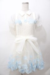 LIZ LISA / マーガレット刺繍オーガンジーワンピース 0 ホワイト×ブルー Y-25-08-13-041-LO-OP-SZ-ZY