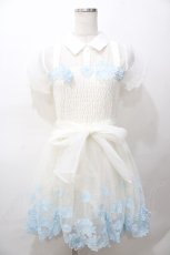 画像1: LIZ LISA / マーガレット刺繍オーガンジーワンピース 0 ホワイト×ブルー Y-25-08-13-041-LO-OP-SZ-ZT010 (1)