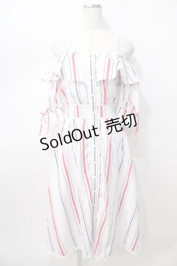 画像1: LIZ LISA / マルチストライプ肩あきワンピース 0 ホワイト Y-25-08-13-067-LO-OP-SZ-ZI