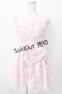 画像1: LIZ LISA / ギンガム柄バラプリントノースリーブワンピース 0 ピンク Y-25-08-13-083-LO-OP-SZ-ZY