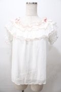 LIZ LISA / スモッキング刺繍オフショルトップス 0 白×ピンク Y-25-08-13-024-LO-TO-SZ-ZY