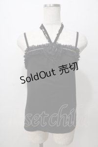 axes femme / ホルター付コサージュキャミ M 黒 Y-25-08-15-046-AX-TO-SZ-ZY