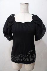 axes femme POETIQUE / スカラップシフォン袖トップス M 黒 Y-25-08-15-053-AX-TO-SZ-ZY