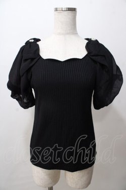画像1: axes femme POETIQUE / スカラップシフォン袖トップス M 黒 Y-25-08-15-053-AX-TO-SZ-ZY