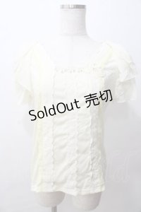 axes femme / 袖リボン蝶レース付プルオーバー M イエロー Y-25-08-15-058-AX-TO-SZ-ZY