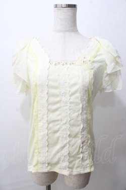 画像1: axes femme / 袖リボン蝶レース付プルオーバー M イエロー Y-25-08-15-058-AX-TO-SZ-ZY