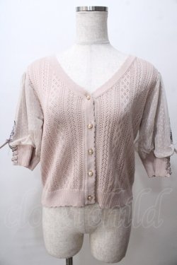 画像1: axes femme / すずらん刺繍半袖ニットカーディガン Ｍ 淡ピンク Y-25-08-15-061-AX-TO-SZ-ZY