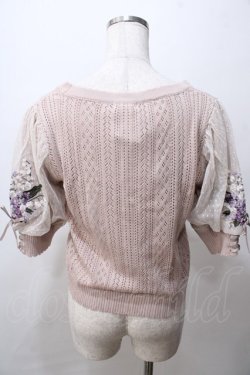画像2: axes femme / すずらん刺繍半袖ニットカーディガン Ｍ 淡ピンク Y-25-08-15-061-AX-TO-SZ-ZY