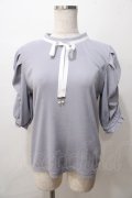 axes femme / リボン付リブトップス  サックス Y-25-08-15-064-AX-TO-SZ-ZY