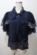 画像1: axes femme / レース風刺繍入フリルブラウス F 紺 Y-25-08-15-067-AX-BL-SZ-ZY (1)