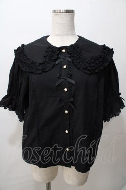 画像1: axes femme kawaii / 半袖丸襟コットンブラウス M 黒 Y-25-08-15-068-AX-BL-SZ-ZY