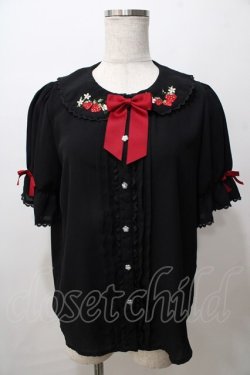 画像1: axes femme kawaii / ベリーズピクニック 半袖ブラウス M 黒 Y-25-08-15-069-AX-BL-SZ-ZY