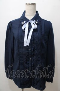 axes femme / 巻きバラ付きブラウス L 紺 Y-25-08-15-087-AX-BL-SZ-ZY