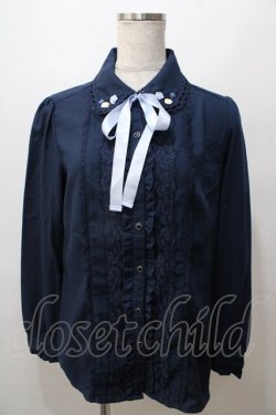 画像1: axes femme / 巻きバラ付きブラウス L 紺 Y-25-08-15-087-AX-BL-SZ-ZY