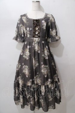 画像1: axes femme / ミルフィーユローズ柄ワンピース M 茶 Y-25-08-15-098-AX-OP-SZ-ZY