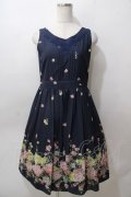 axes femme / あじさい柄ワンピース M 紺 Y-25-08-15-109-AX-OP-SZ-ZY