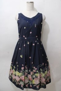 axes femme / あじさい柄ワンピース M 紺 Y-25-08-15-109-AX-OP-SZ-ZY