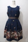 axes femme / ドライフラワー柄ワンピース M 紺 Y-25-08-15-111-AX-OP-SZ-ZY