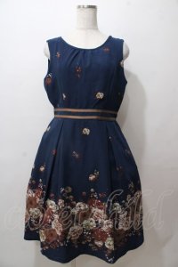 axes femme / ドライフラワー柄ワンピース M 紺 Y-25-08-15-111-AX-OP-SZ-ZY