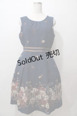 画像1: axes femme / ドライフラワー柄ワンピース M 紺 Y-25-08-15-111-AX-OP-SZ-ZI