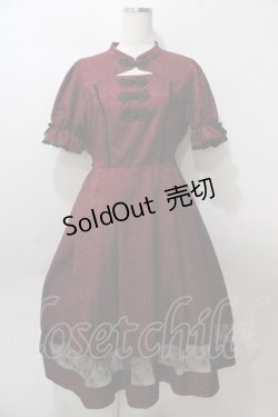 画像1: axes femme kawaii / チャイナ釦ジャガードワンピ  ワイン Y-25-08-15-121-AX-OP-SZ-ZY