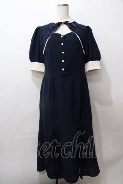 画像1: an another angelus / レース使いフロント開きマーメイドワンピース  紺 Y-25-08-15-126-CA-OP-SZ-ZY