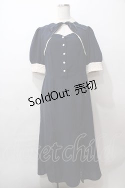 画像1: an another angelus / レース使いフロント開きマーメイドワンピース  紺 Y-25-08-15-126-CA-OP-SZ-ZY