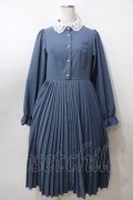 m petit by misako / レース襟プリーツワンピース  青 Y-25-08-15-132-LO-OP-SZ-ZY