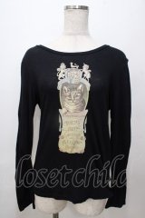 Jane Marple / スイスコットンkittenプリントのロングTシャツ M 黒 Y-25-08-17-067-JM-TO-SZ-ZY