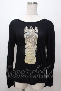 Jane Marple / スイスコットンkittenプリントのロングTシャツ M 黒 Y-25-08-17-067-JM-TO-SZ-ZY