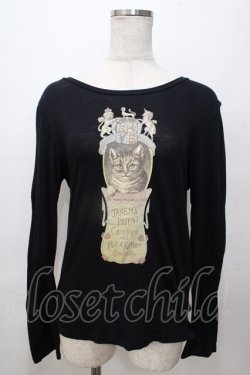 画像1: Jane Marple / スイスコットンkittenプリントのロングTシャツ M 黒 Y-25-08-17-067-JM-TO-SZ-ZY