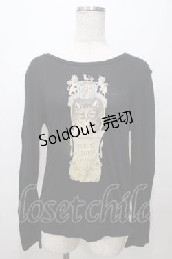 画像1: Jane Marple / スイスコットンkittenプリントのロングTシャツ M 黒 Y-25-08-17-067-JM-TO-SZ-ZY