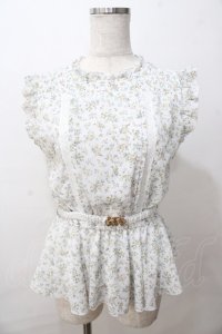 axes femme / ベルト付花柄ノースリブラウス  白 Y-25-08-17-074-AX-BL-SZ-ZY