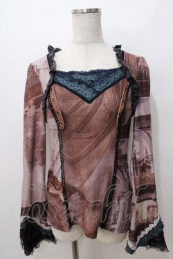 画像1: OZZ ANGELO / 絵画プリント切替フレア袖トップス  ブラウン Y-25-08-17-081-OO-TO-SZ-ZY