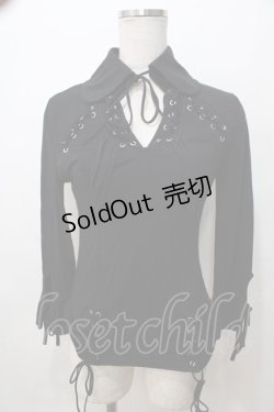 画像1: OZZ ANGELO / 編み上げトップス  黒 Y-25-08-17-089-OO-TO-SZ-ZY