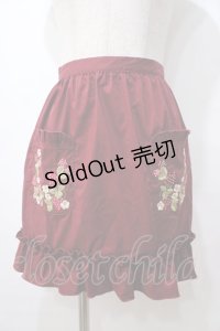 axes femme kawaii / 苺刺繍ハーフエプロン M ワイン Y-25-08-17-110-AX-SK-SZ-ZY