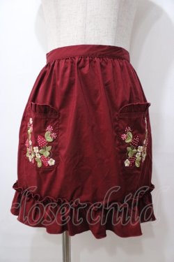 画像1: axes femme kawaii / 苺刺繍ハーフエプロン M ワイン Y-25-08-17-110-AX-SK-SZ-ZY