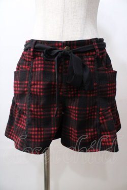 画像1: Ozz Croce / ウエストシフォンリボンチェックショートパンツ  赤 Y-25-08-17-120-OO-PA-SZ-ZY