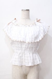 LIZ LISA / シアーチェックスカラップトップス 0 白 Y-25-08-18-002-LO-TO-SZ-ZY