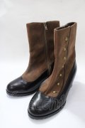 axes femme / 連ボタン配色ブーツ M 茶 Y-25-08-19-039-AX-SH-SZ-ZY