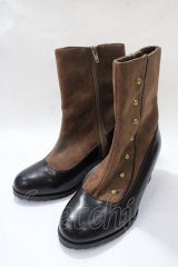 axes femme / 連ボタン配色ブーツ M 茶 Y-25-08-19-039-AX-SH-SZ-ZY