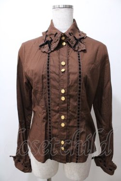 画像1: Angelic Pretty / リボン通しレトロブラウス  ブラウン Y-25-08-19-045-AP-BL-SZ-ZY