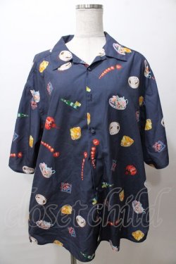 画像1: AXES-X / 台湾飲茶プリント半袖シャツ XL 紺 Y-25-08-19-054-AX-BL-SZ-ZY