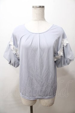 画像1: axes femme / フラワーレースパフ袖リブプルオーバー M サックス Y-25-08-19-058-AX-TO-SZ-ZY